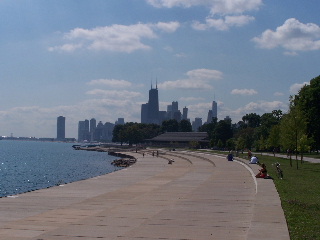 concrete steps that lead out into Lake Michigan